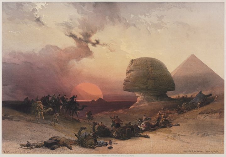 Dune, sample title sequence project (artwork: Egypt and Nubia, Volume III:  Approach of the Simoon-Desert at Gizeh)