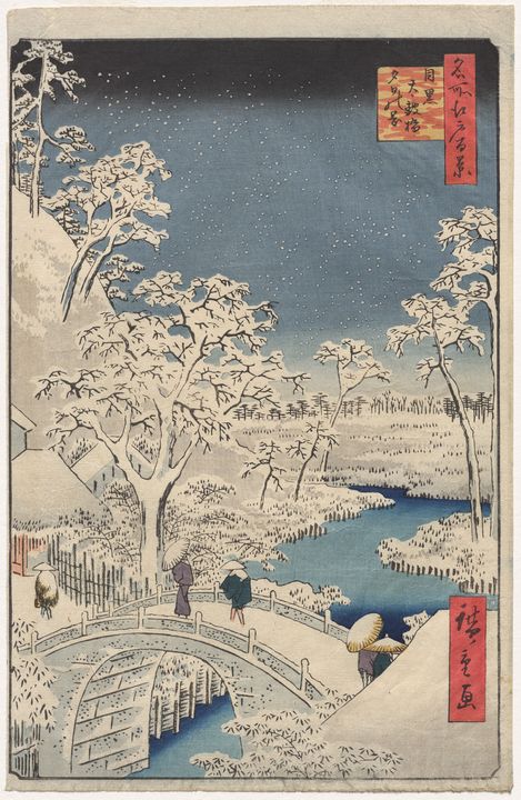 Drum Bridge, sample winter campaign project (artwork: Meguro Drum Bridge and Sunset Hill, from One Hundred Views of Famous Places in Edo)