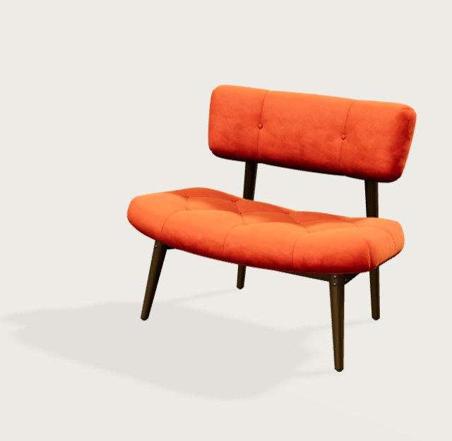 Orange velvet side chair in daylight